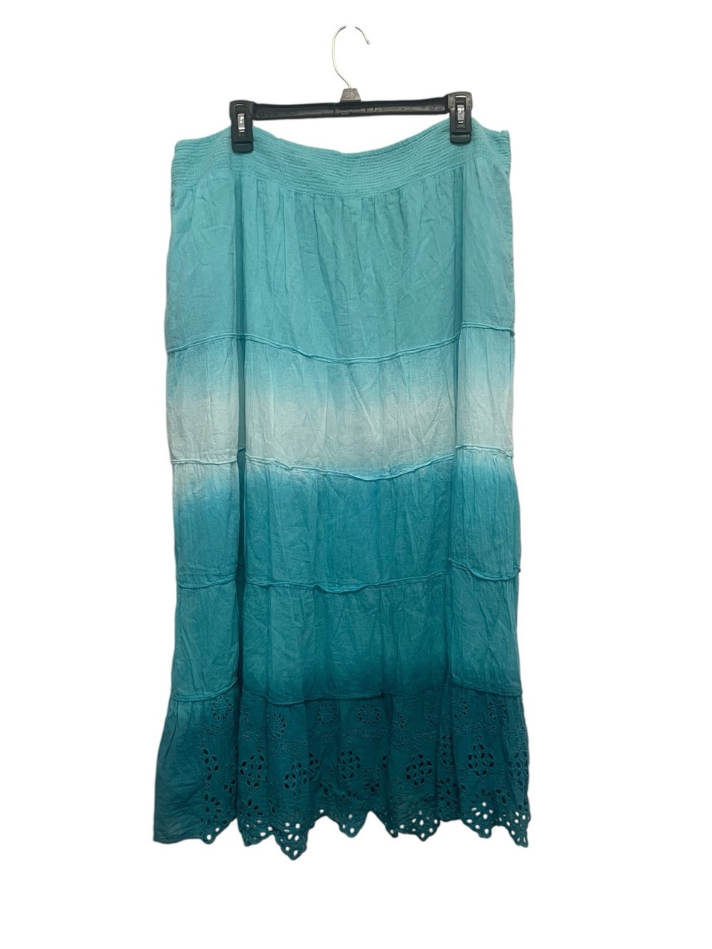 Gunit Fashions Cotton Eyelet Tiered Maxi Skirt Lace Boho Cottage XL Teal